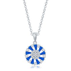 Blue Spinel and Clear CZ Pinwheel Pendant - Sterling Silver
